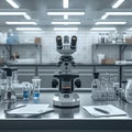 Laboratory Workbench with Microscope and Tools Royalty Free Stock Photo