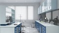 Laboratory workplace interior with blurred background. Royalty Free Stock Photo