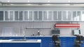 Laboratory workplace interior with blurred background. Royalty Free Stock Photo