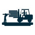 Laborers with construction forklift and industry equipment