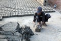 Laborers prepare bricks at a brick kiln in Sarberia, West Bengal, India Royalty Free Stock Photo