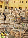 Laborers working on rehab in the Chouwara leather tannery in the Fez El Bali Medina.