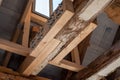 Laborious work an old house is restored, whereby old beams are strengthened with new ones Royalty Free Stock Photo