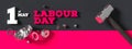 Labour day background design with hammers isolated on dark background. 1st May Labour day background. 3D illustration Royalty Free Stock Photo