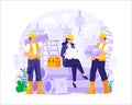 Labour Day. Construction workers are working on buildings. Vector Illustration Royalty Free Stock Photo