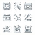 labour day line icons. linear set. quality vector line set such as brick wall, print, labor day, screw, spade, labor day, calendar