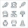 Labour day line icons. linear set. quality vector line set such as cone, nurse, hostess, jackhammer, labor day, welder,