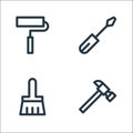 Labour day line icons. linear set. quality vector line set such as hammer, brush, screwdriver