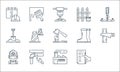 labour day line icons. linear set. quality vector line set such as paper, pipe, saw, factory, miner, shovel, hook, fence, brush