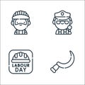 Labour day line icons. linear set. quality vector line set such as sickle, labor day, police