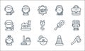 labour day line icons. linear set. quality vector line set such as axe, circular saw, hostess, cone, cleaning, welder, screwdriver