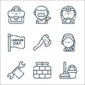 labour day line icons. linear set. quality vector line set such as cleaning, brick wall, wrench, worker, axe, labor day, doctor, Royalty Free Stock Photo
