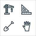 Labour day line icons. linear set. quality vector line set such as glove, shovel, rulers