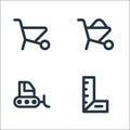 Labour day line icons. linear set. quality vector line set such as ruler, bulldozer, wheelbarrow
