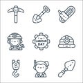 labour day line icons. linear set. quality vector line set such as trowel, executive, crane, helmet, labor day, miner, chainsaw,