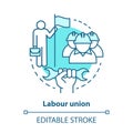 Labour union blue concept icon. Employee right protection idea thin line illustration. Trade union. Worker association