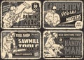 Labourers monochrome vintage posters set