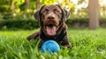 The Labrador with Blue Ball.AI generated image Royalty Free Stock Photo