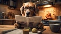 Labrador dog reading and holding a newspaper Royalty Free Stock Photo