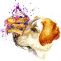 Labrador dog, Viennese waffles and berries T-shirt graphics, dog illustration Royalty Free Stock Photo