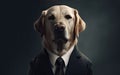 Labrador dog wearing a business suite studio portrait.