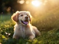 labrador Puppy, dog golden retriever on a meadow in green grass in the sun Royalty Free Stock Photo