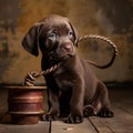 Ai Generated illustration Wildlife Concept of Labrador puppy holding lead