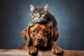 Labrador puppy and kitten breeds Maine Coon. Cat and dog friends Royalty Free Stock Photo