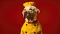 Labrador Retriever Dog Dressed As A Chef On Dark Yellow Colour Background