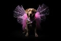 Labrador Retriever Dog Dressed As A Fairy On Black Background