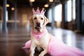 Labrador Retriever Dog Dressed As A Princess At Work