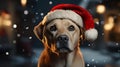 A Labrador Retriever dog wearing a red Christmas Santa Claus hat, Generative AI Royalty Free Stock Photo