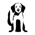 Labrador Retriever puppy. Black silhouette dog isolated on white background. Line art, close up, hand painting,  ink, template. Royalty Free Stock Photo