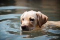 Labrador Retriever puppy swimming in the water in a pool AI Generated