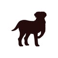 Labrador retriever raised paw black silhouette vector illustration, cute friendly standing pet outline dog logo isolated Royalty Free Stock Photo