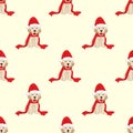 Labrador Retriever with Santa Hat Seamless on Ivory Beige Background. Vector Illustration.