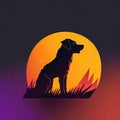 Labrador Retriever silhouette on sunset background Royalty Free Stock Photo