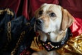 labrador with swashbuckler cape and gems