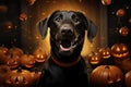 Labrador wearing halloween custome. Generative AI