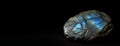 Labradorite is a rare precious natural stone on a black background. AI generated. Header banner mockup with space. Royalty Free Stock Photo