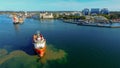 Labuan,Malaysia-March 12,2020:Aerial view of Offshore Support Vessel in Labuan,Malaysia.The vessels that support the exploration a