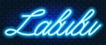 Labubu Handwritten blue text Neon Vector illustration Cursive lettering Blue brick wall background Royalty Free Stock Photo