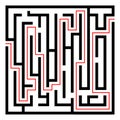 Labyrinth Black Icon With Red Entry And Exit.Vector Illustration