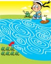 Labyrinth with a boy and frogs