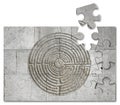 Labyrinth carved on medieval stone wall - solution concept in ji