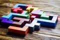 Labyrinth of colorful wooden blocks, tetris.