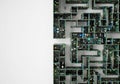 A labyrinth of computer chips and boards. Space for text. Royalty Free Stock Photo