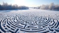 Labyrinth in the form of ice and snow, symbolizing winter magic Royalty Free Stock Photo
