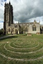 Labyrinth in front of Church of St. John in Glastonbury town, Somerset, England, UK