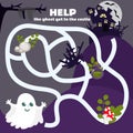 Labyrinth game for children Help the ghost get to the castle. A Halloween game with a cute character. Worksheet for kindergartens